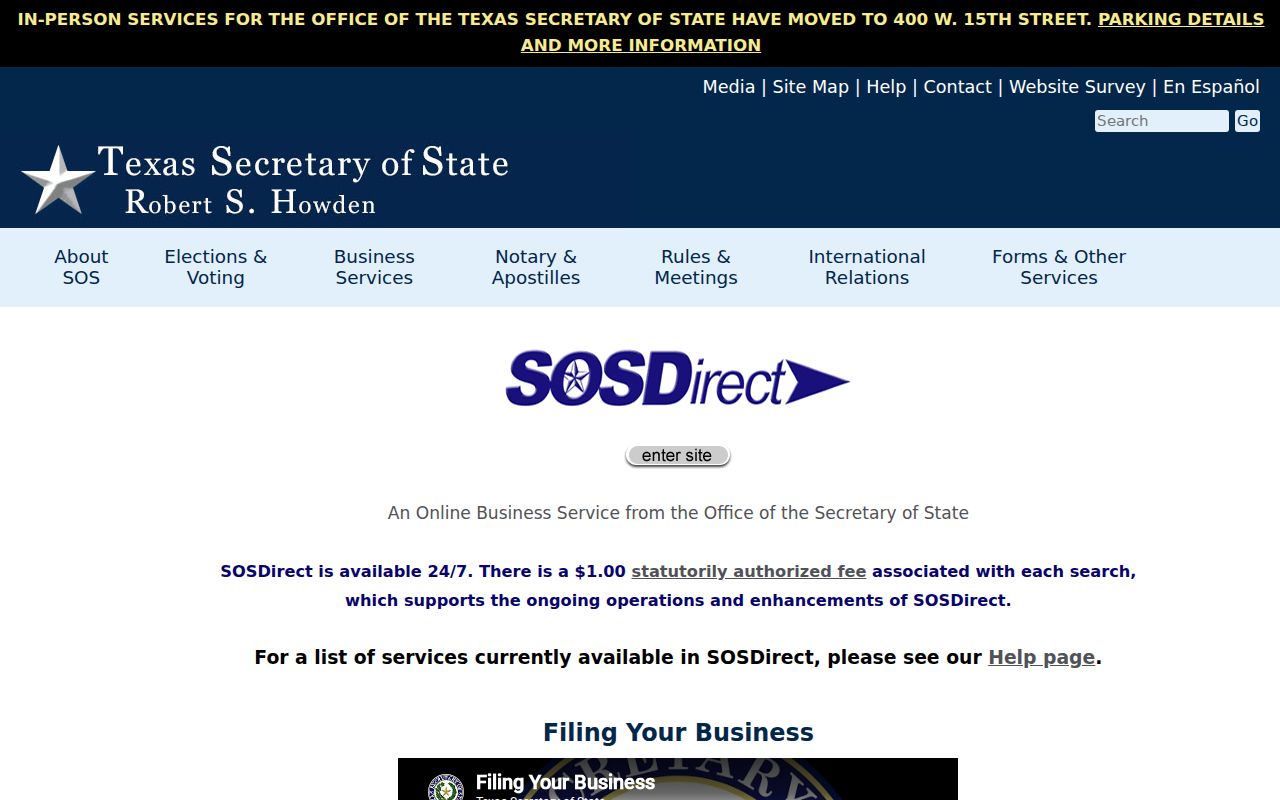 Sienna resident lookup Texas SOSDirect business identity search