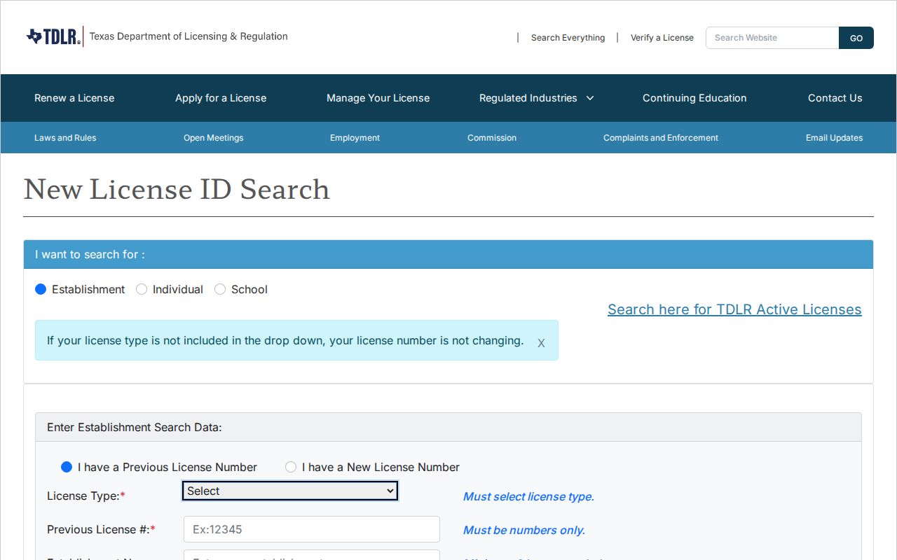 Sienna ZIP code directory TDLR location ZIP license search